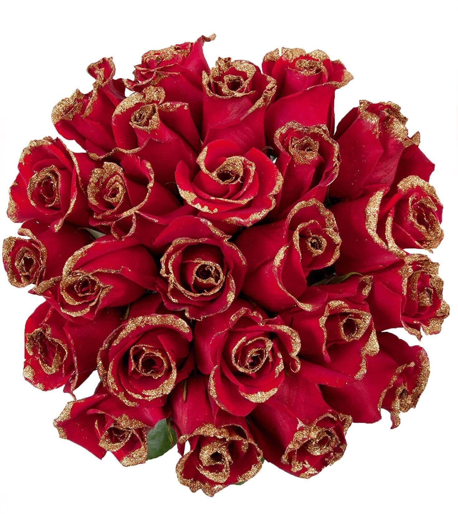 Midnight™ Red Gold Rose Arrangement by Toronto Flower Co. is an exclusive red rose bouquet with golden glitter designed for the holiday season.