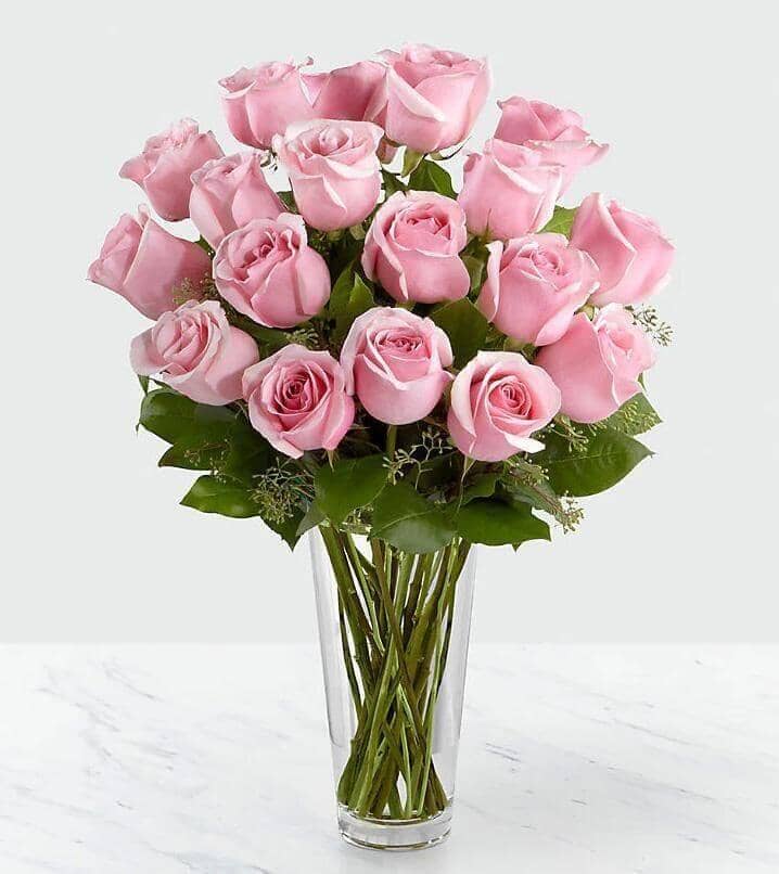12 Stems Pink Rose Arrangement - pastel pink roses , seeded eucalyptus , vase arrangement