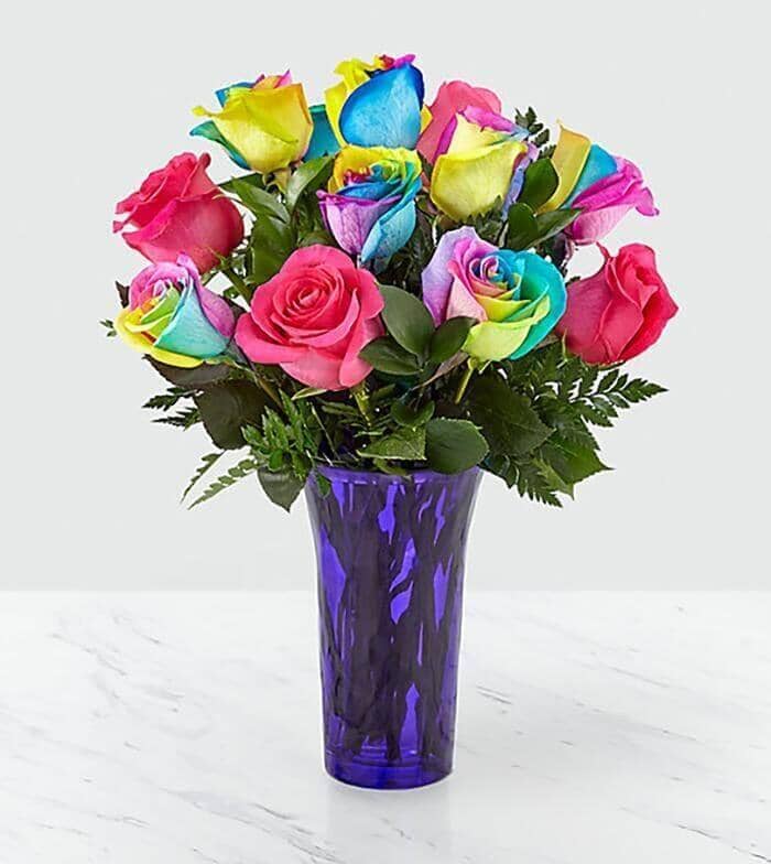 Celebrate Rainbow Rose Bouquet - Rainbow Roses, Dyed Roses 