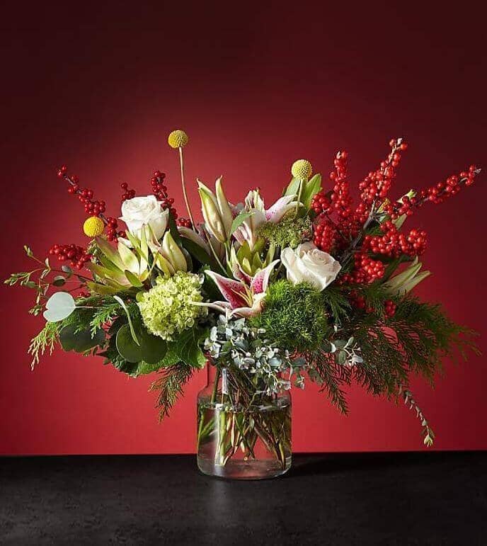 The Holiday Aisle Mixed Floral Arrangement, Red